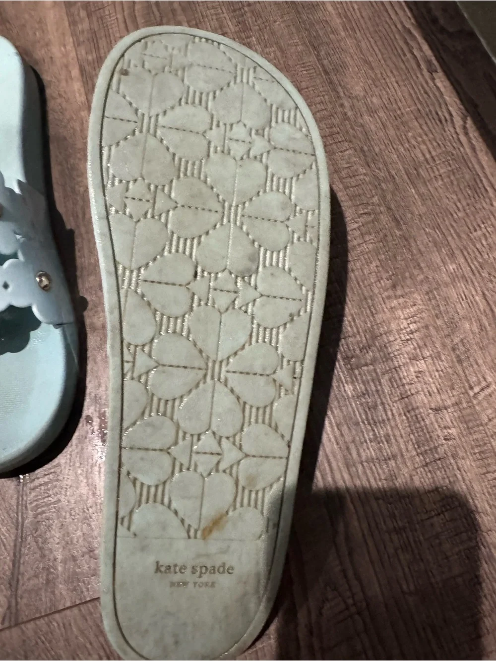 kate spade Light Blue Kids' Scallop Slide Sandals with Gold Studs